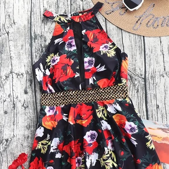 Women Plus Size One-Piece Tankini Halter Neck Flattering Skirted Swimsuit 18W - Picture 5 of 12